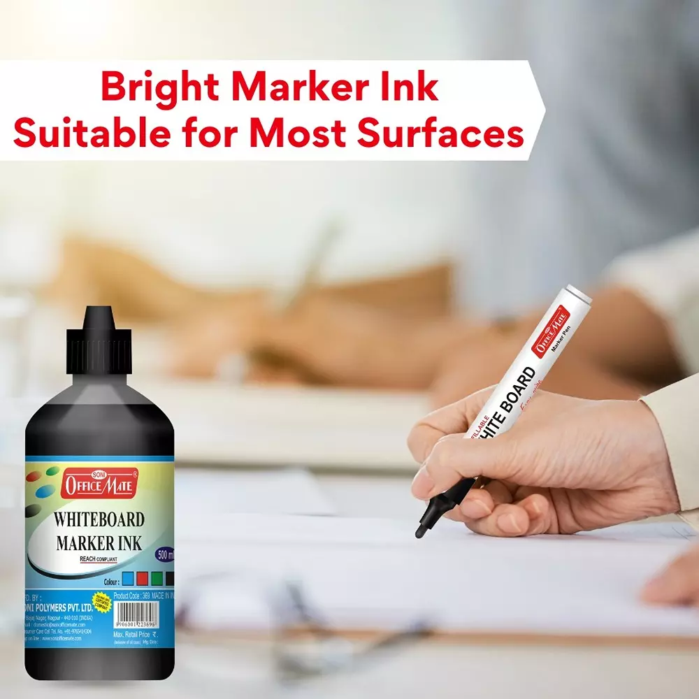 Soni Office Mate 500 ml Whiteboard Marker Refill Ink Black Color Quick Dry Smooth & Eco-Friendly for School & Office Use