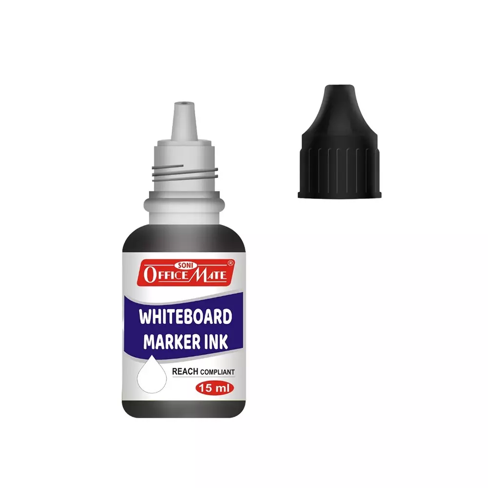 Soni Office Mate 15 ml Whiteboard Marker Refill Ink Black Color Quick Dry Smooth & Eco-Friendly for School & Office Use (Pack of 10)