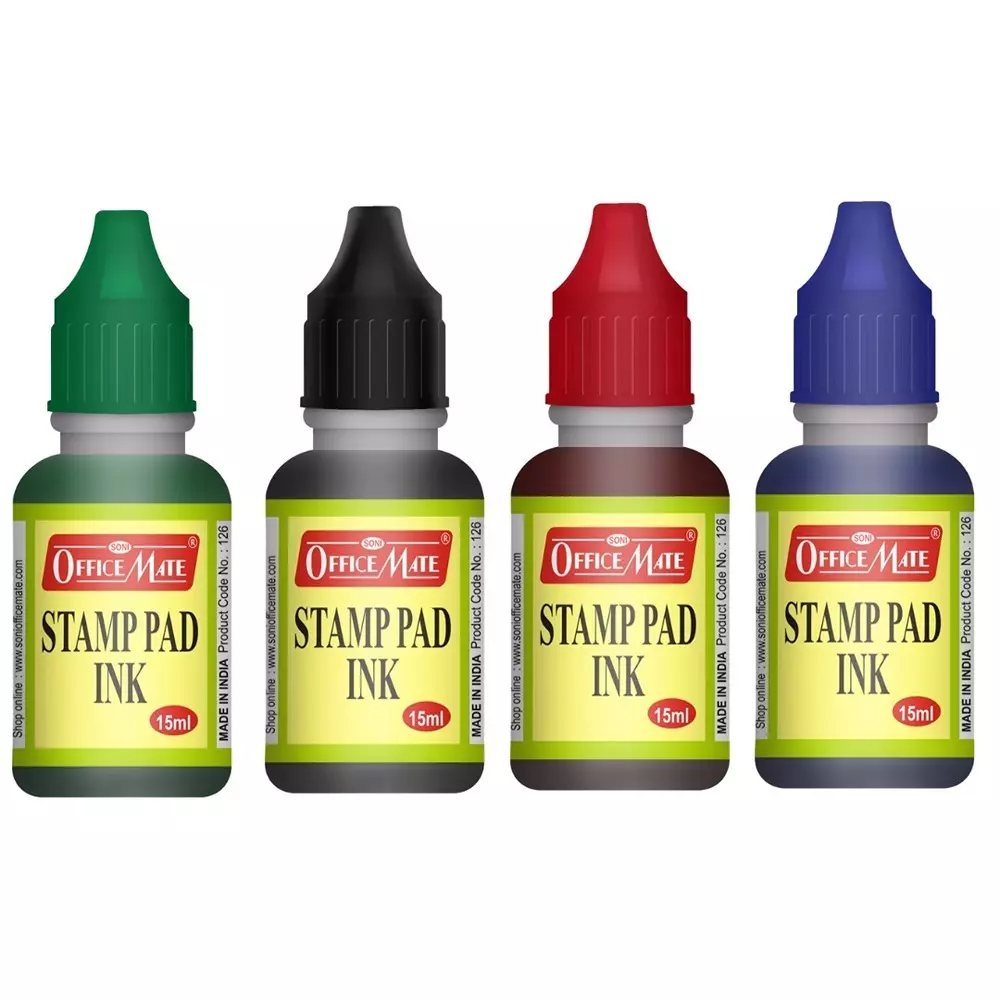 Soni Office Mate 15 ml Stamp Pad Refill Ink Quick Dry Smudge Free Long Lasting for School, Office, Craft & DIY, Multicolor (Pack of 10)