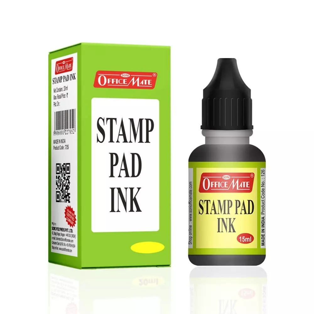 Soni Office Mate 15 ml Stamp Pad Refill Ink Quick Dry Smudge Free Long Lasting for School, Office, Craft & DIY, Black (Pack of 10)