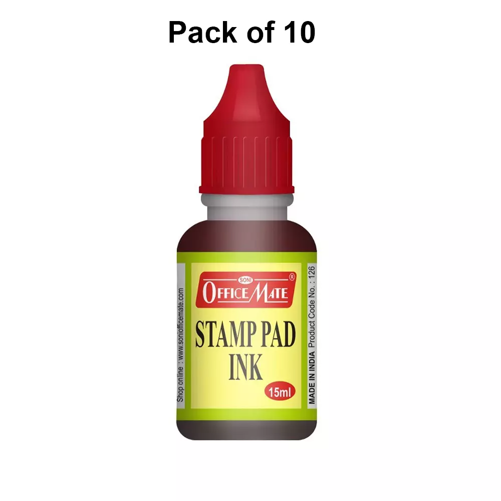 Soni Office Mate 15 ml Stamp Pad Refill Ink Quick Dry Smudge Free Long Lasting for School, Office, Craft & DIY, Red (Pack of 10)