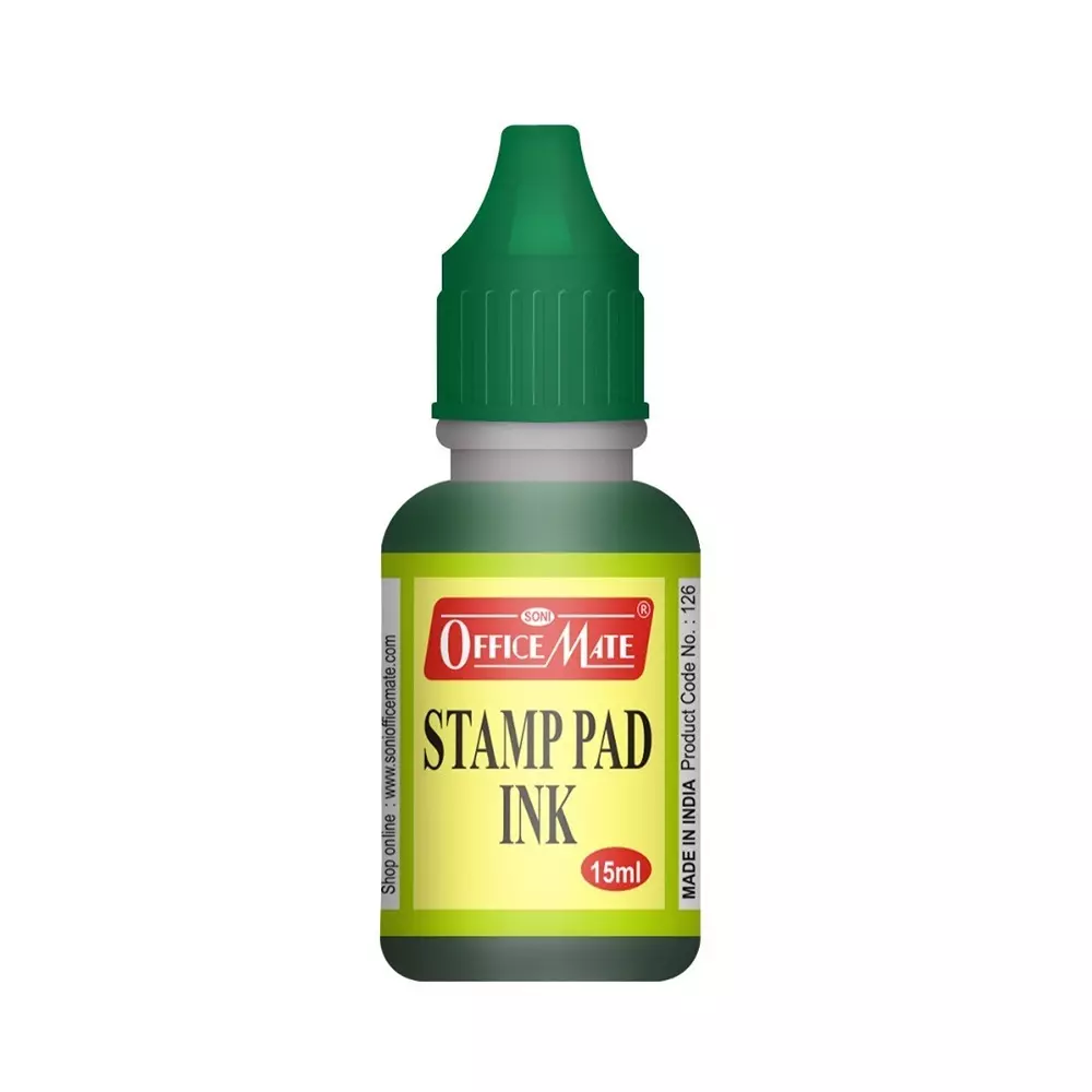 Soni Office Mate 15 ml Stamp Pad Refill Ink Quick Dry Smudge Free Long Lasting for School, Office, Craft & DIY, Green (Pack of 10)