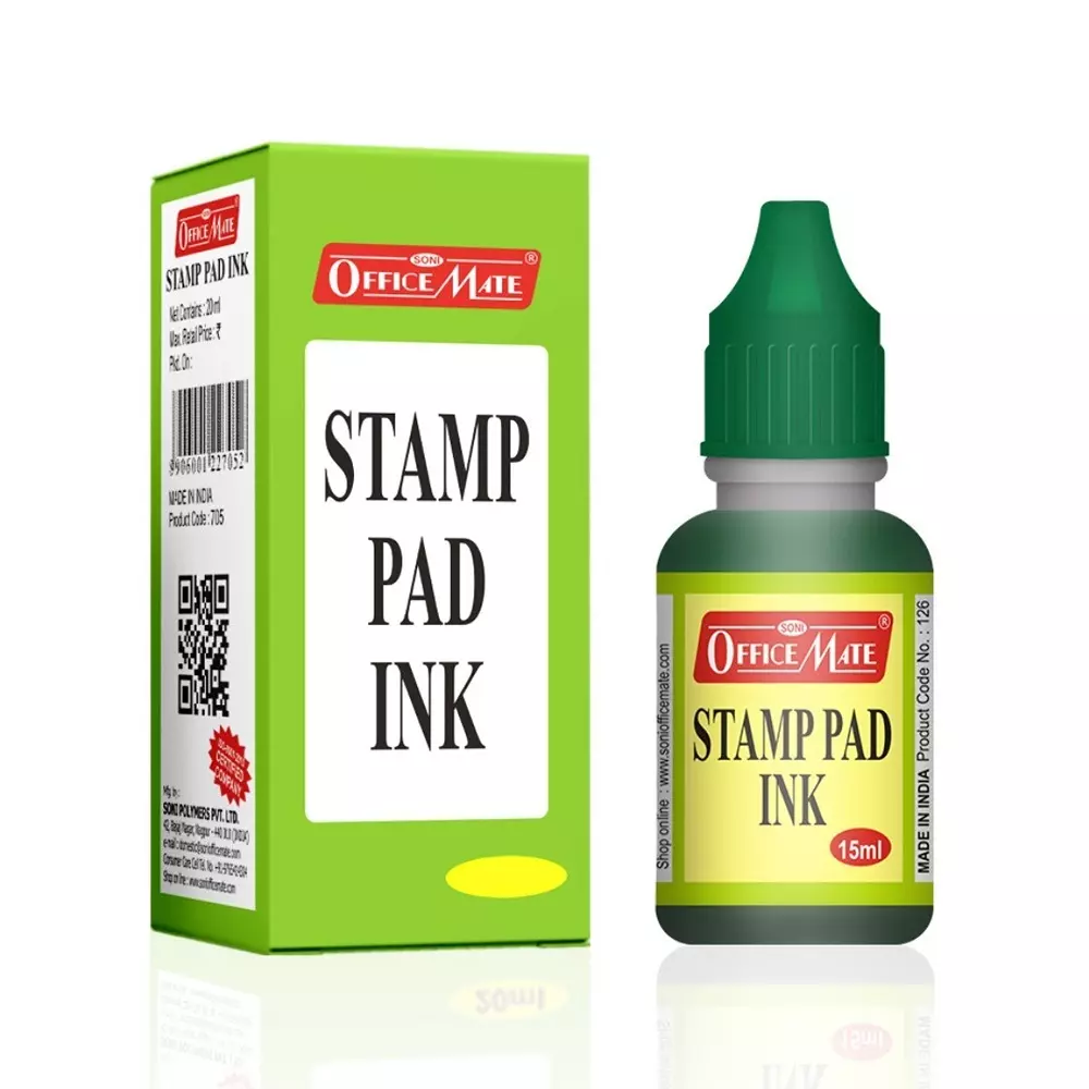 Soni Office Mate 15 ml Stamp Pad Refill Ink Quick Dry Smudge Free Long Lasting for School, Office, Craft & DIY, Green (Pack of 10)