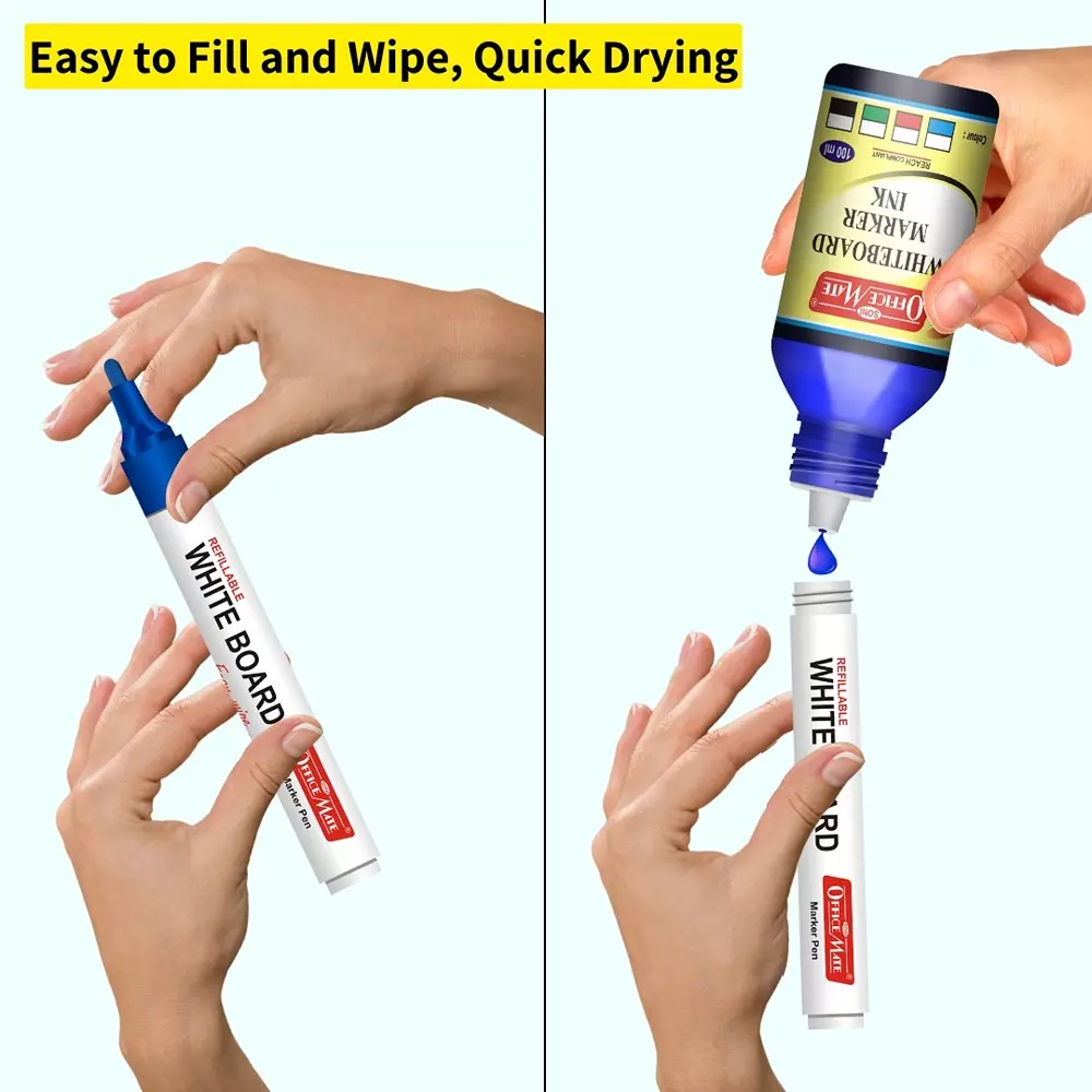 Soni Office Mate 100 ml Whiteboard Marker Refill Ink Blue Color Quick Dry Smooth & Eco-Friendly for School & Office (Pack of 10)