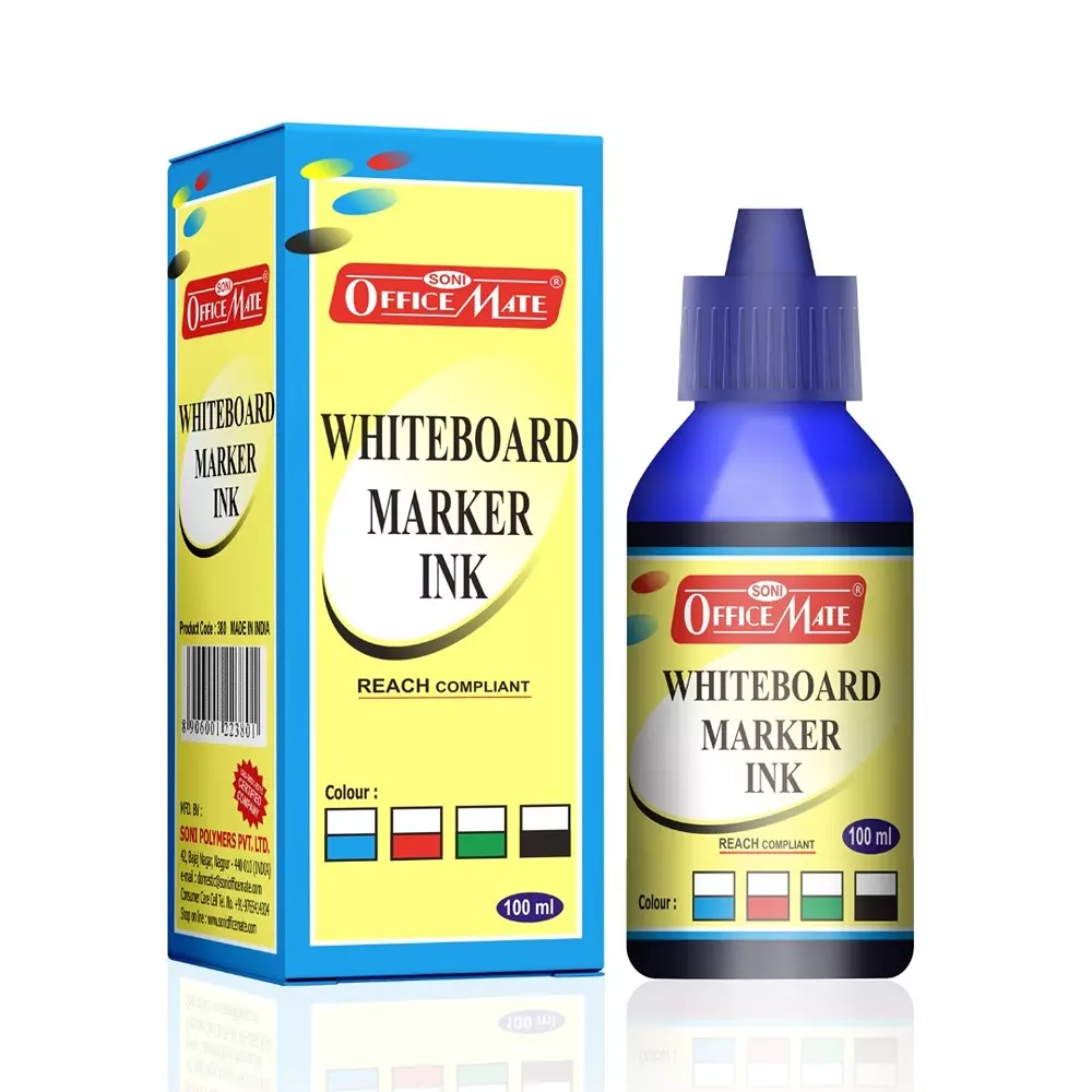 Soni Office Mate 100 ml Whiteboard Marker Refill Ink Blue Color Quick Dry Smooth & Eco-Friendly for School & Office (Pack of 10)
