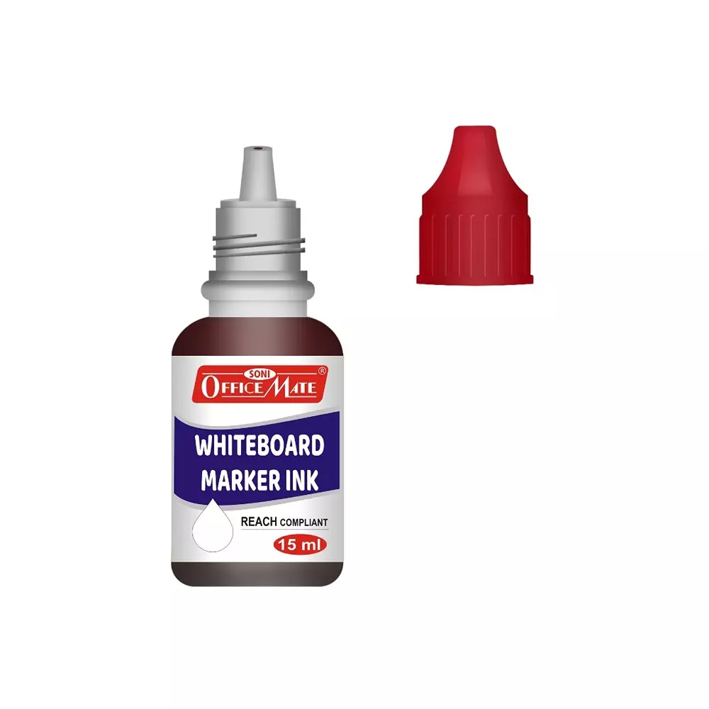Soni Office Mate 15 ml Whiteboard Marker Refill Ink Red Color Quick Dry Smooth & Eco-Friendly for School & Office Use (Pack of 10)