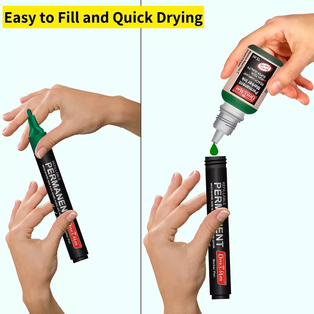 Soni Office Mate 15 ml Permanent Marker Refill Ink Quick Dry, Vibrant, Eco-Friendly, Multicolor (Pack of 10)