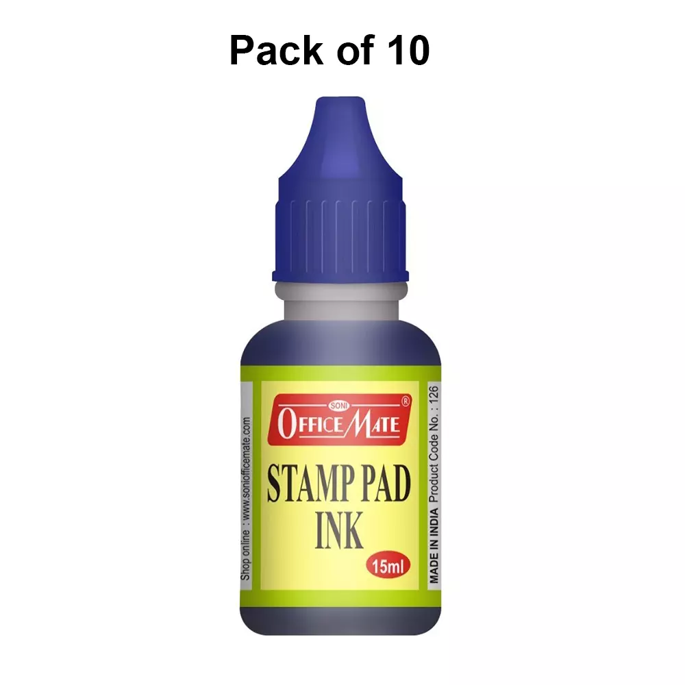 Soni Office Mate 15 ml Stamp Pad Refill Ink Quick Dry Smudge Free Long Lasting for School, Office, Craft & DIY, Blue (Pack of 10)