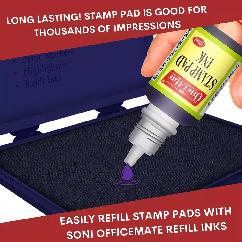 Soni Office Mate 15 ml Stamp Pad Refill Ink Quick Dry Smudge Free Long Lasting for School, Office, Craft & DIY, Violet (Pack of 10)