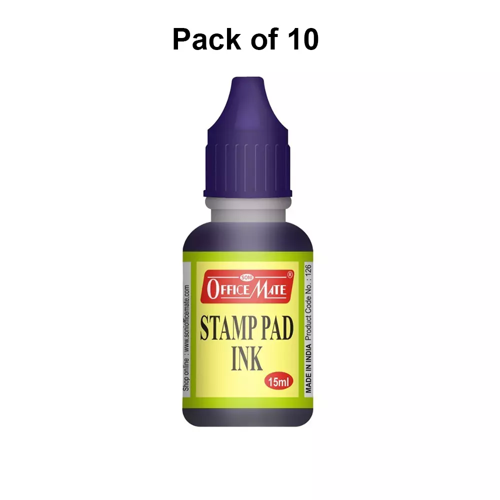 Soni Office Mate 15 ml Stamp Pad Refill Ink Quick Dry Smudge Free Long Lasting for School, Office, Craft & DIY, Violet (Pack of 10)