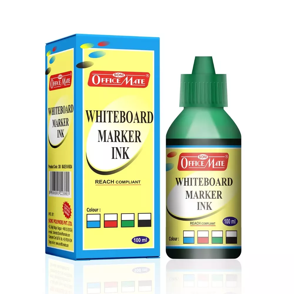 Soni Office Mate 100 ml Whiteboard Marker Refill Ink Green Color Quick Dry Smooth & Eco-Friendly for School & Office (Pack of 10)