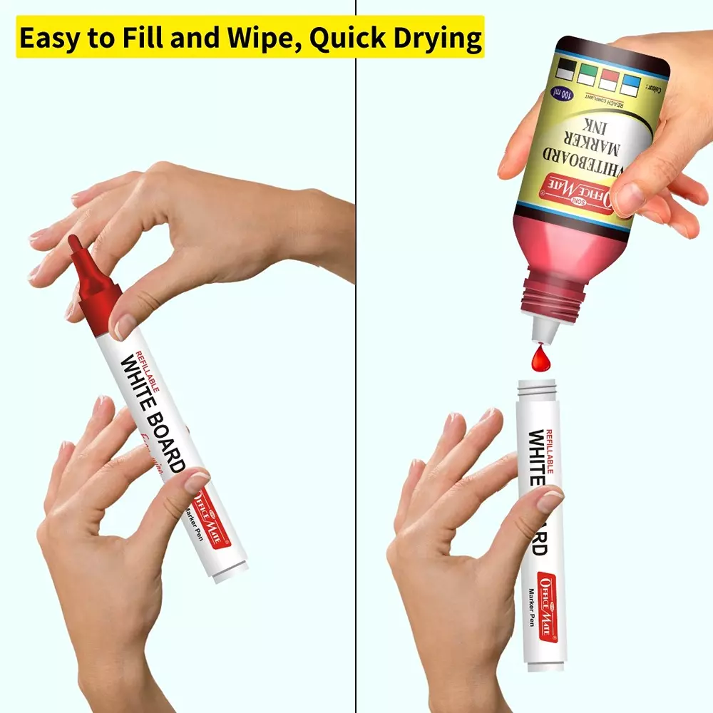 Soni Office Mate 100 ml Whiteboard Marker Refill Ink Red Color Quick Dry Smooth & Eco-Friendly for School & Office (Pack of 10)