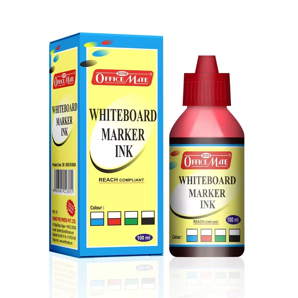 Soni Office Mate 100 ml Whiteboard Marker Refill Ink Red Color Quick Dry Smooth & Eco-Friendly for School & Office (Pack of 10)