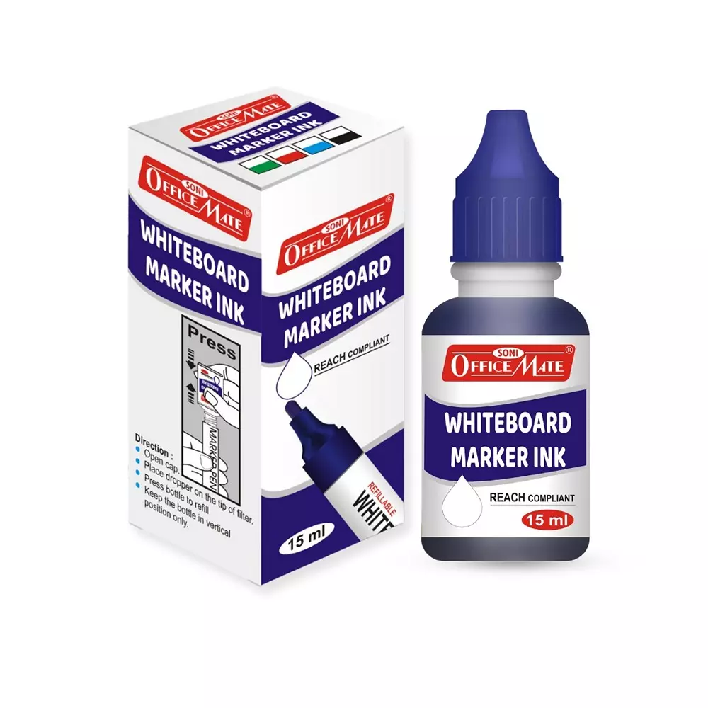 Soni Office Mate 15 ml Whiteboard Marker Refill Ink Blue Color Quick Dry Smooth & Eco-Friendly for School & Office Use (Pack of 10)