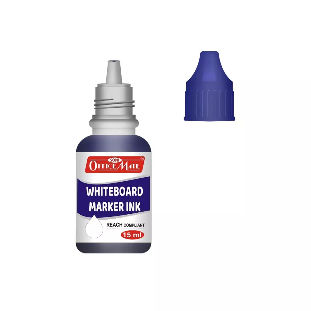 Soni Office Mate 15 ml Whiteboard Marker Refill Ink Blue Color Quick Dry Smooth & Eco-Friendly for School & Office Use (Pack of 10)