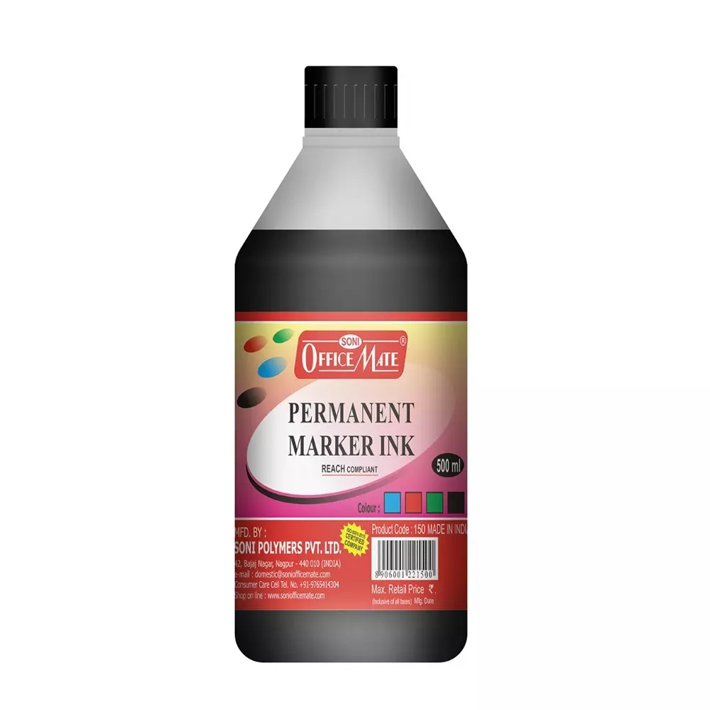 Soni Office Mate 500 ml Permanent Marker Refill Ink Quick Dry, Vibrant, Eco-Friendly, Black