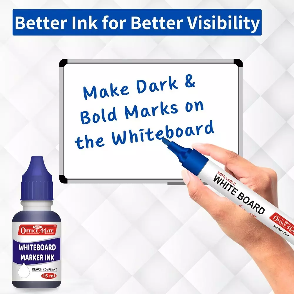 Soni Office Mate 15 ml Whiteboard Marker Refill Ink Quick Dry Smudge Free Long Lasting for School, Office, Craft & DIY, Multicolor (Pack of 4)