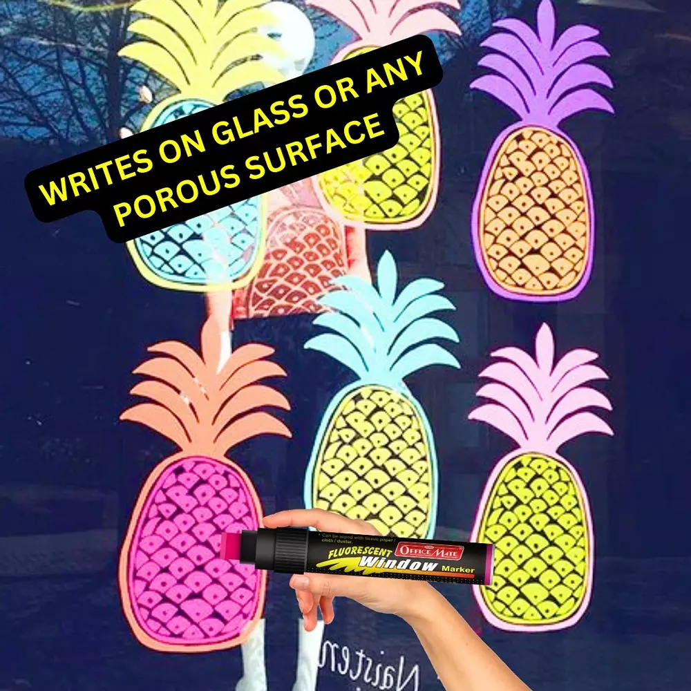 Soni Office Mate Jumbo Fluorescent Chalk Window Marker 15 mm Chisel Tip Smudge-Free, Easy Erase for Cafe, Mirror, Display Multicolor (Pack of 6)