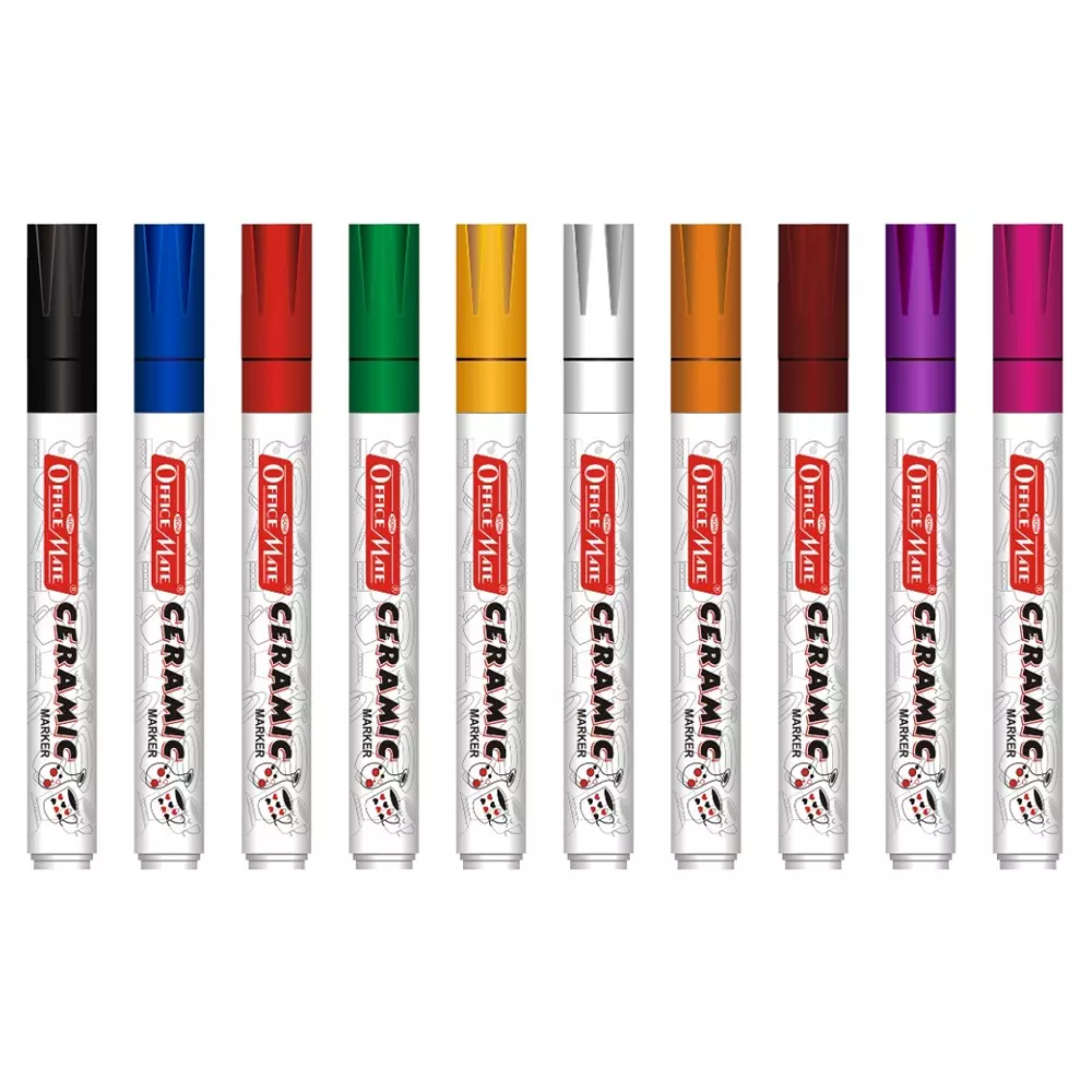 Soni Office Mate Ceramic Marker 4.5 mm Bullet Tip Long-Lasting, Smudge-Free, Fade Proof Ink for Ceramic, Rock, Glass Painting, Multicolor (Pack of 10)