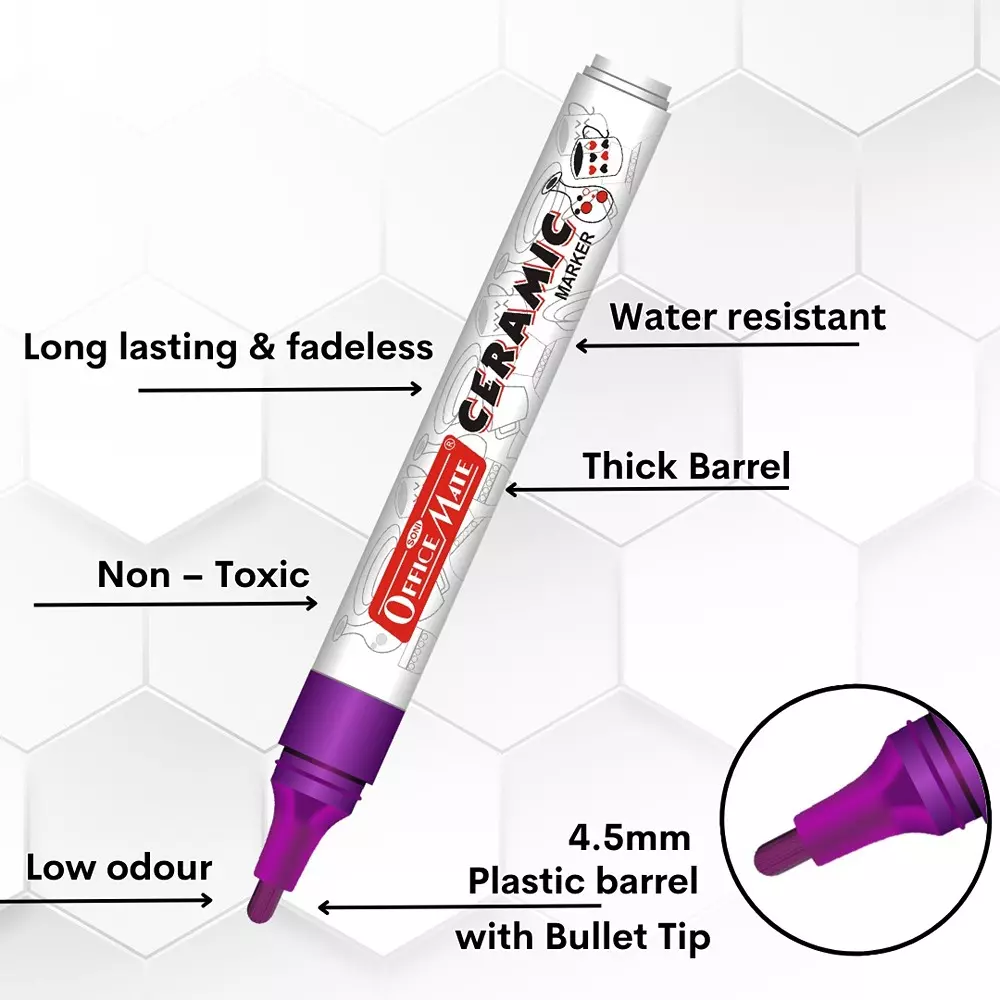 Soni Office Mate Ceramic Marker 4.5 mm Bullet Tip Long-Lasting, Smudge-Free, Fade Proof Ink for Ceramic, Rock, Glass Painting, Multicolor (Pack of 10)