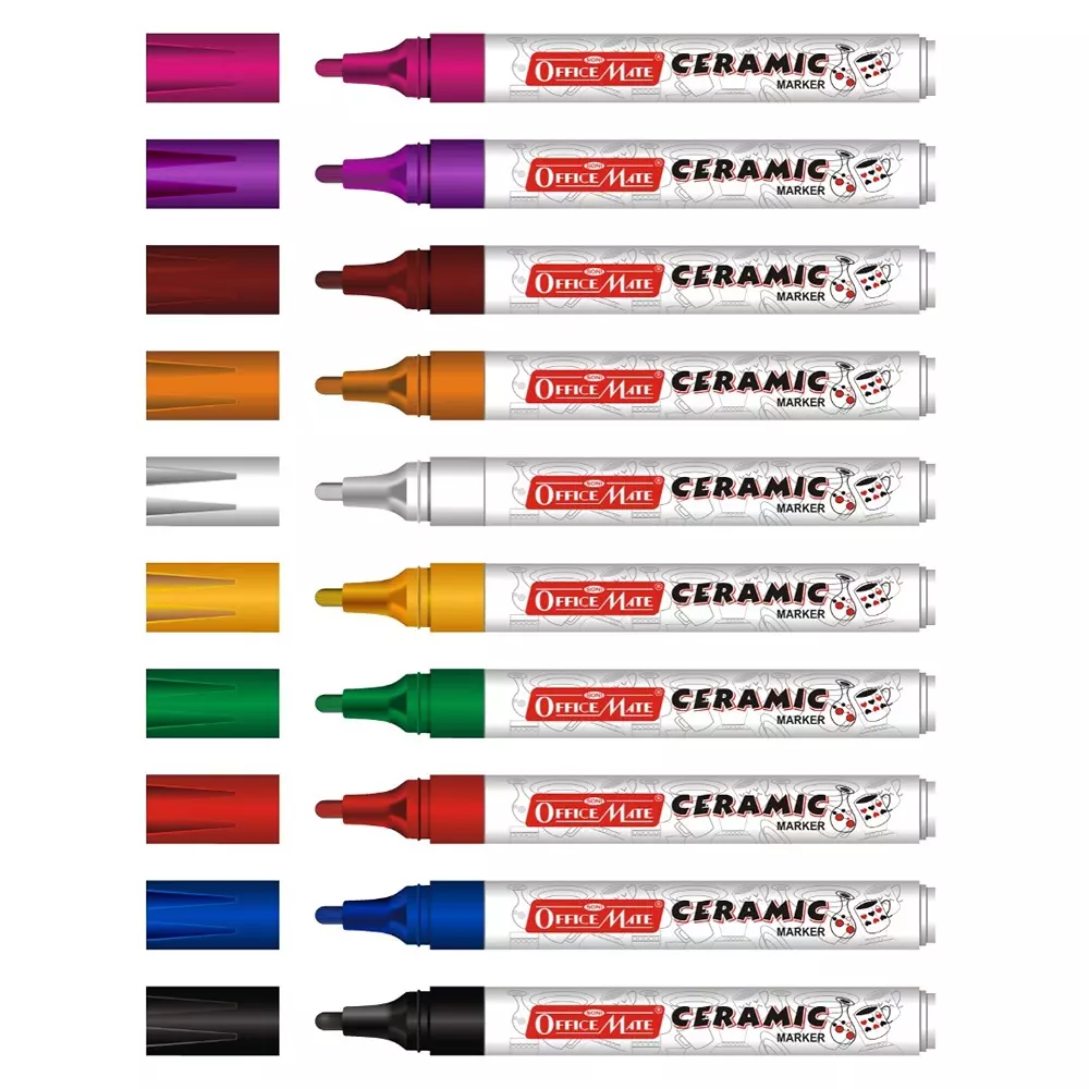 Soni Office Mate Ceramic Marker 4.5 mm Bullet Tip Long-Lasting, Smudge-Free, Fade Proof Ink for Ceramic, Rock, Glass Painting, Multicolor (Pack of 10)