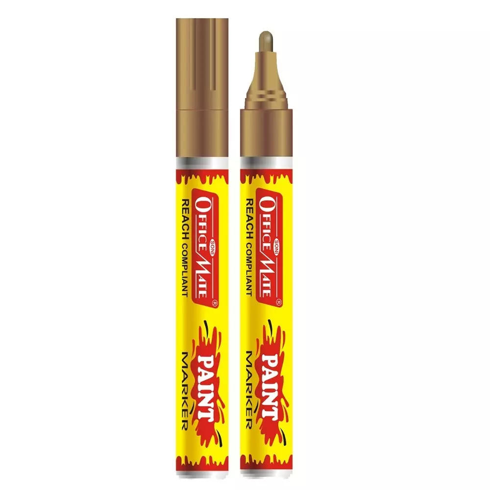 Soni Office Mate Regular Metallic Paint Marker 4.5 mm Bullet Tip Multi-Surface, Oil-Based Ink for Arts, Crafts and Markings, Golden