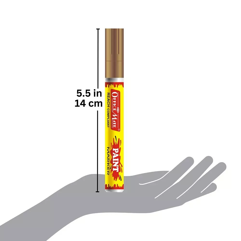 Soni Office Mate Regular Metallic Paint Marker 4.5 mm Bullet Tip Multi-Surface, Oil-Based Ink for Arts, Crafts and Markings, Golden