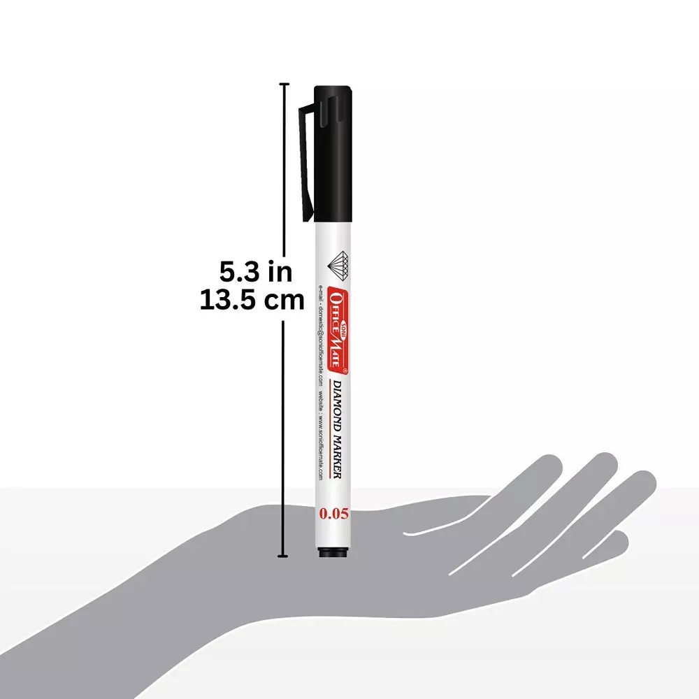 Soni Office Mate Diamond Marker Fade-Resistant Black Ink 0.05 mm Metal Tip Ideal For Industrial Use (Pack of 10)