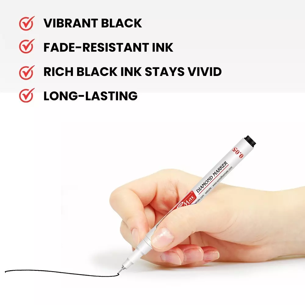 Soni Office Mate Diamond Marker Fade-Resistant Black Ink 0.05 mm Metal Tip Ideal For Industrial Use (Pack of 10)