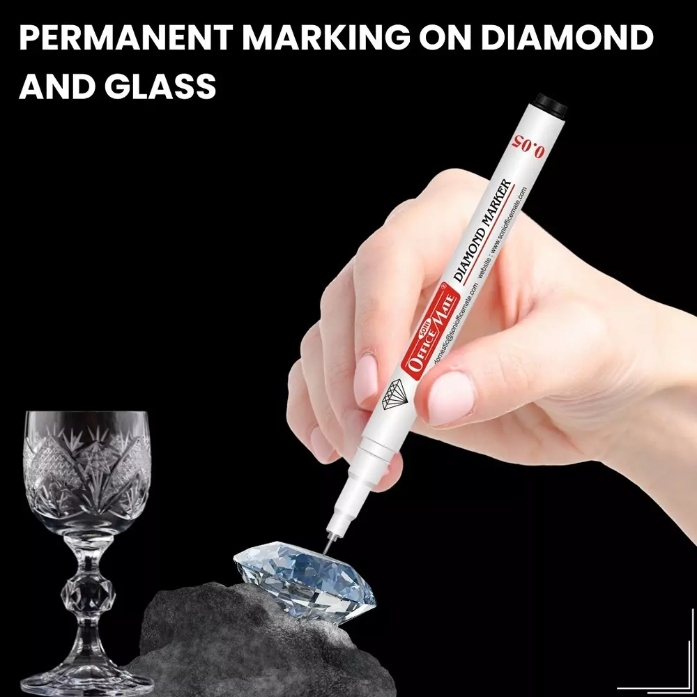 Soni Office Mate Diamond Marker Fade-Resistant Black Ink 0.05 mm Metal Tip Ideal For Industrial Use (Pack of 10)