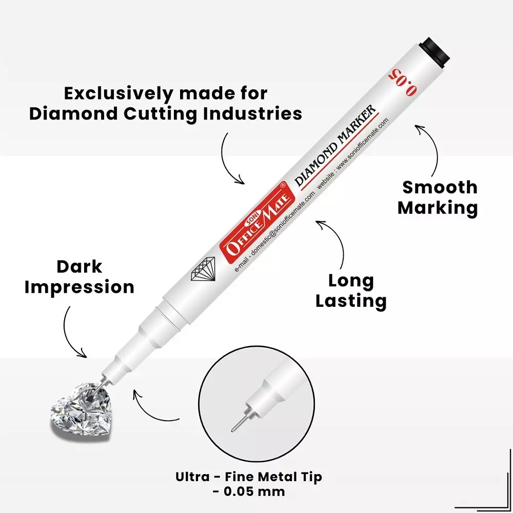 Soni Office Mate Diamond Marker Fade-Resistant Black Ink 0.05 mm Metal Tip Ideal For Industrial Use (Pack of 10)