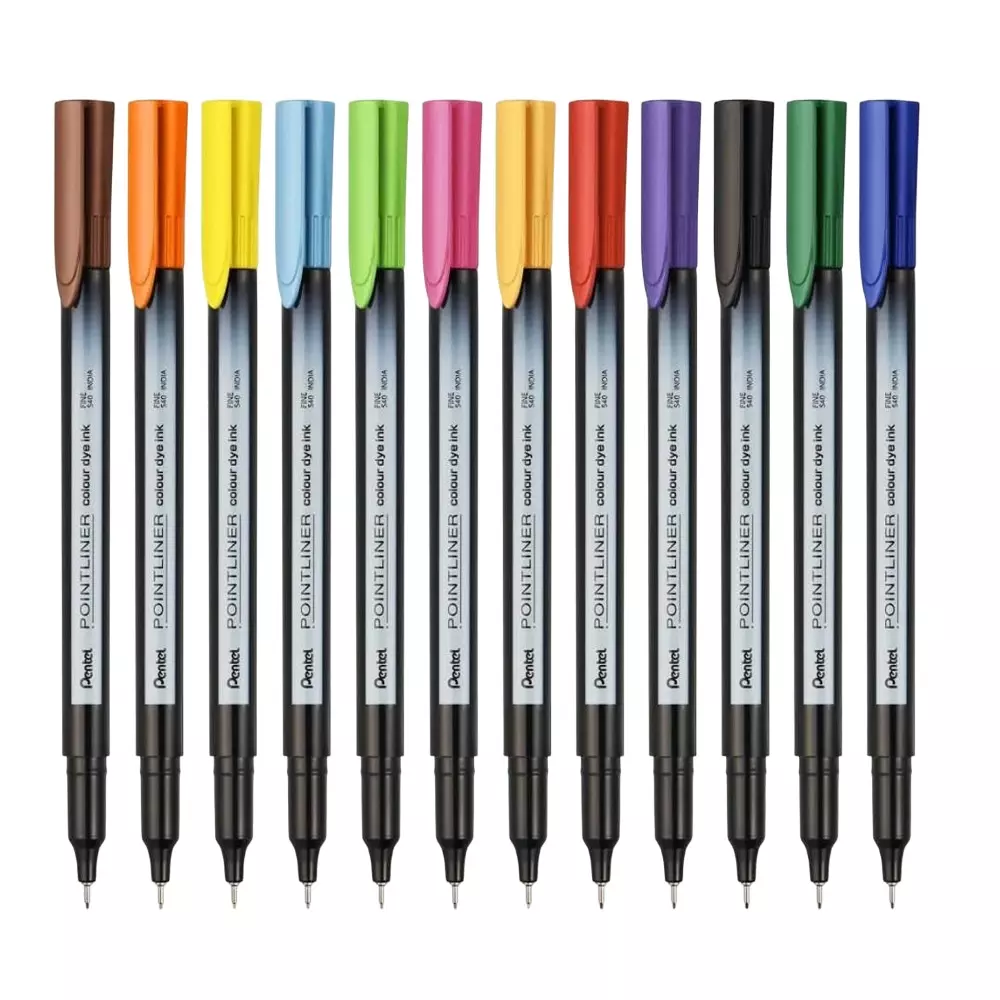 Pentel Pointliner Marker Set 0.4 mm Line Width Fine Tip 12 Color, S40 (Set of 12 Pcs)