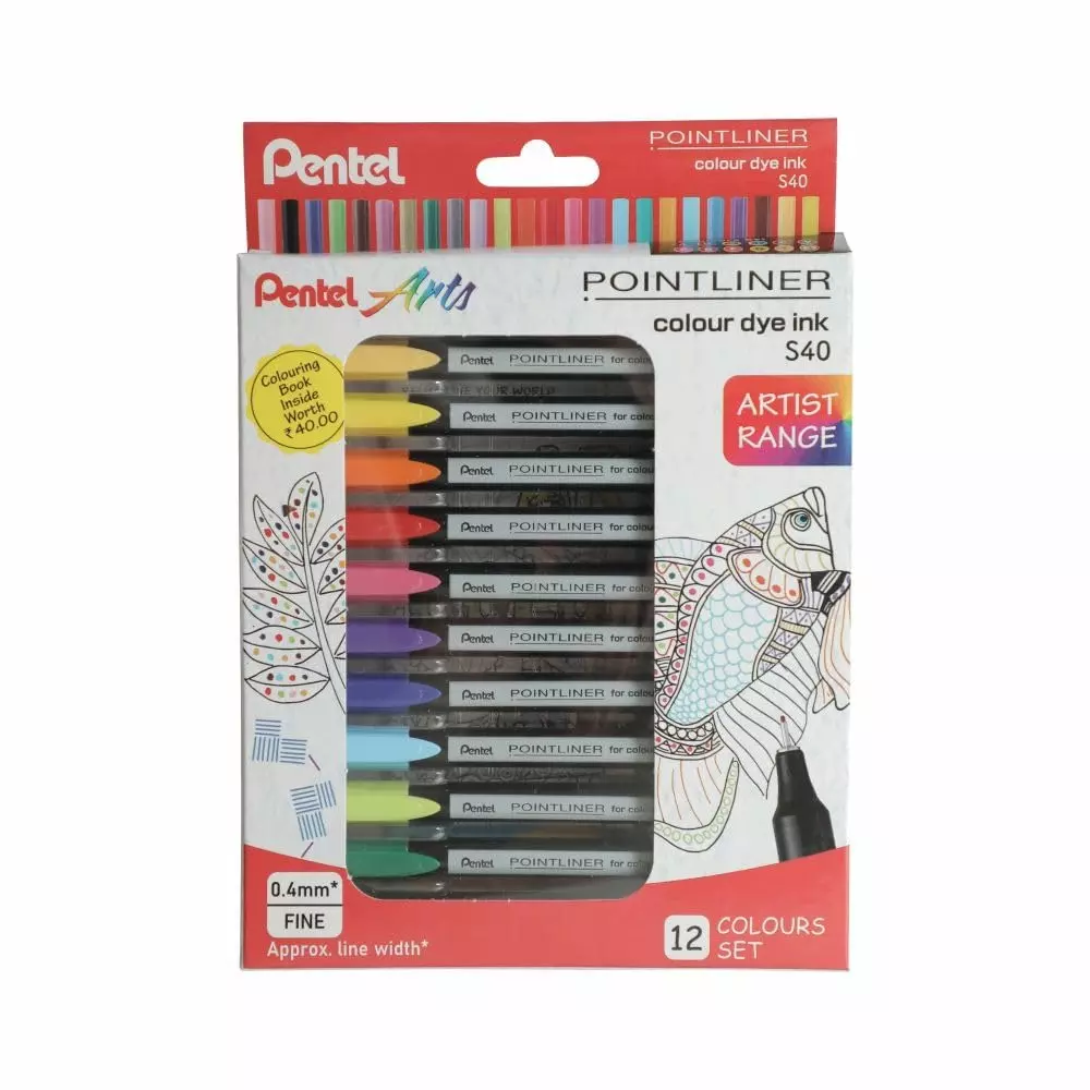 pentel-pointliner-marker-set-04-mm-line-width-fine-tip-12-color-s40-set-of-12-pcs