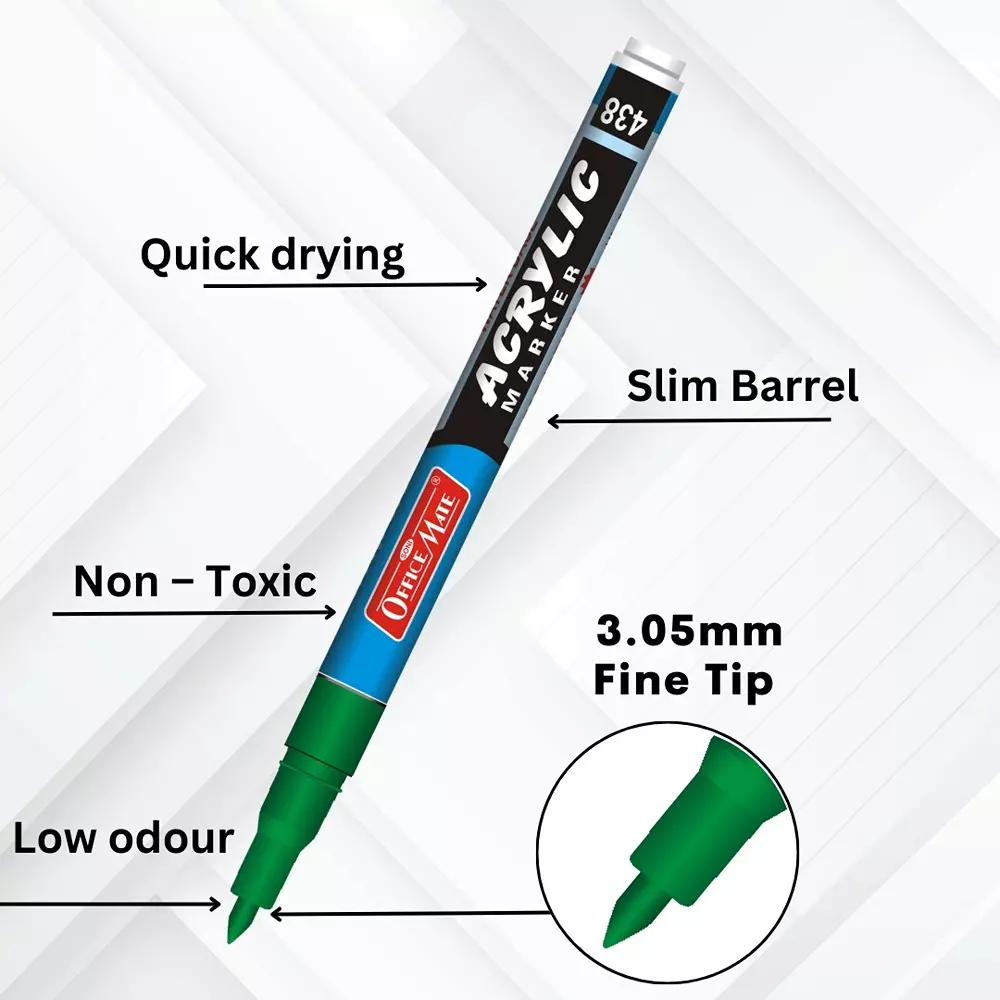 Soni Office Mate 3.05 mm Fine Tip Acrylic Paint Marker Water Based Ink, Fade Resistant for Detailed DIY & Painting, Multicolor (Pack of 8)