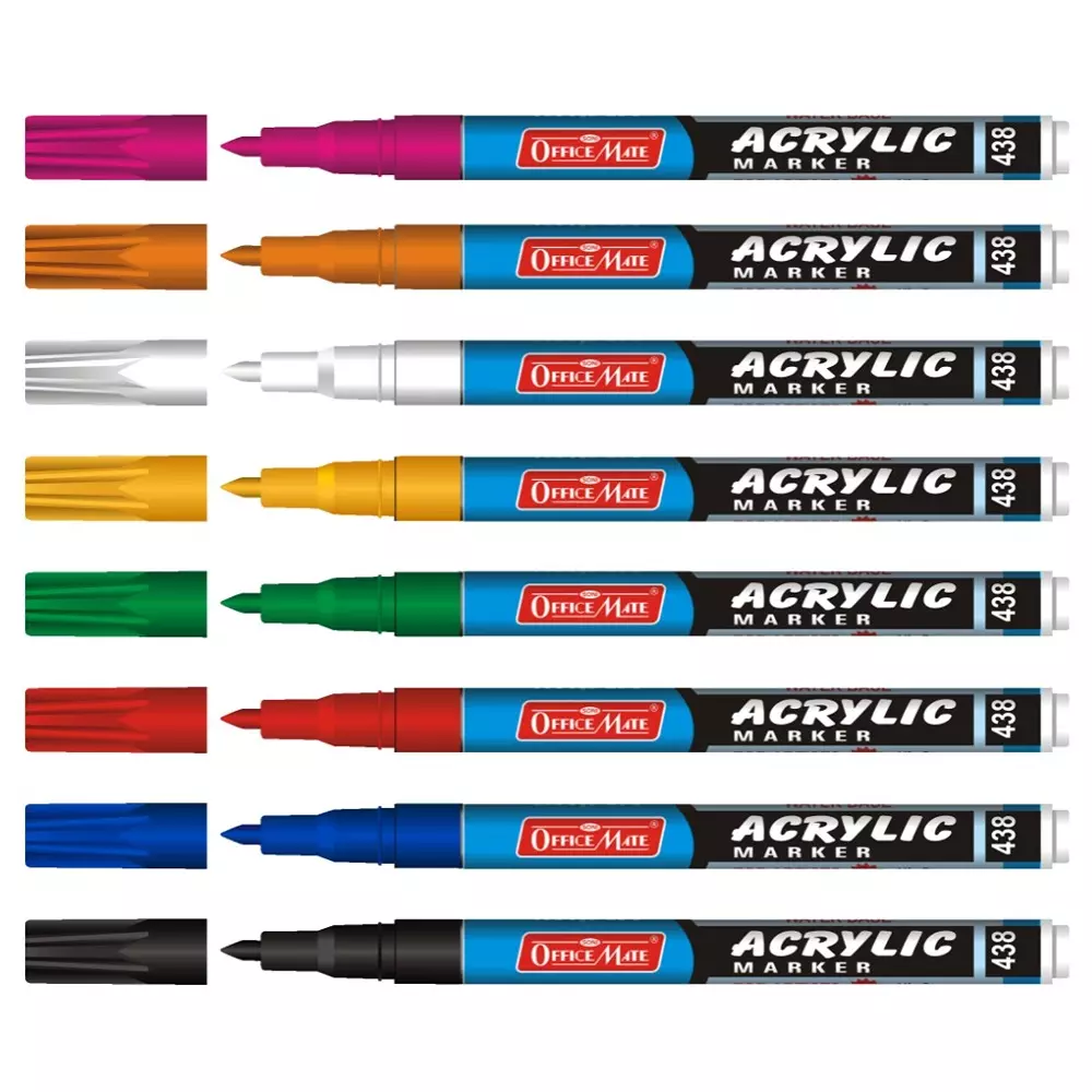 Soni Office Mate 3.05 mm Fine Tip Acrylic Paint Marker Water Based Ink, Fade Resistant for Detailed DIY & Painting, Multicolor (Pack of 8)