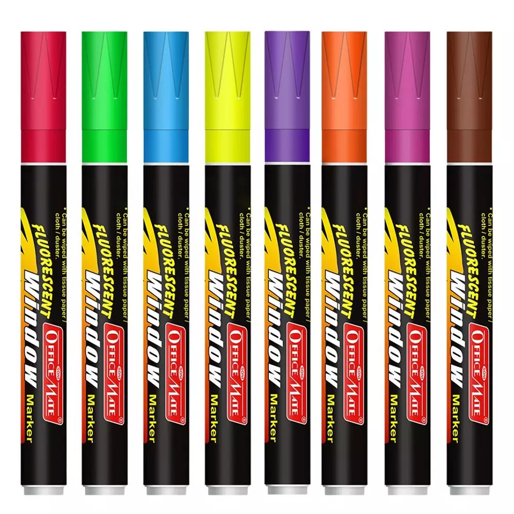 Soni Office Mate Fluorescent Chalk Window Marker 4.5 mm Bullet Tip Smudge-Free, Easy Erase for Cafe, Mirror, Display Multicolor (Pack of 8)