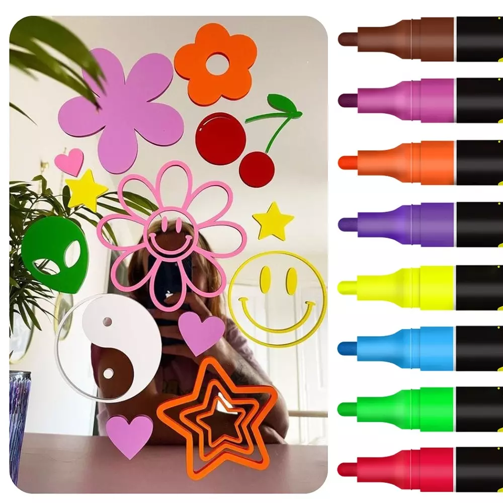 Soni Office Mate Fluorescent Chalk Window Marker 4.5 mm Bullet Tip Smudge-Free, Easy Erase for Cafe, Mirror, Display Multicolor (Pack of 8)