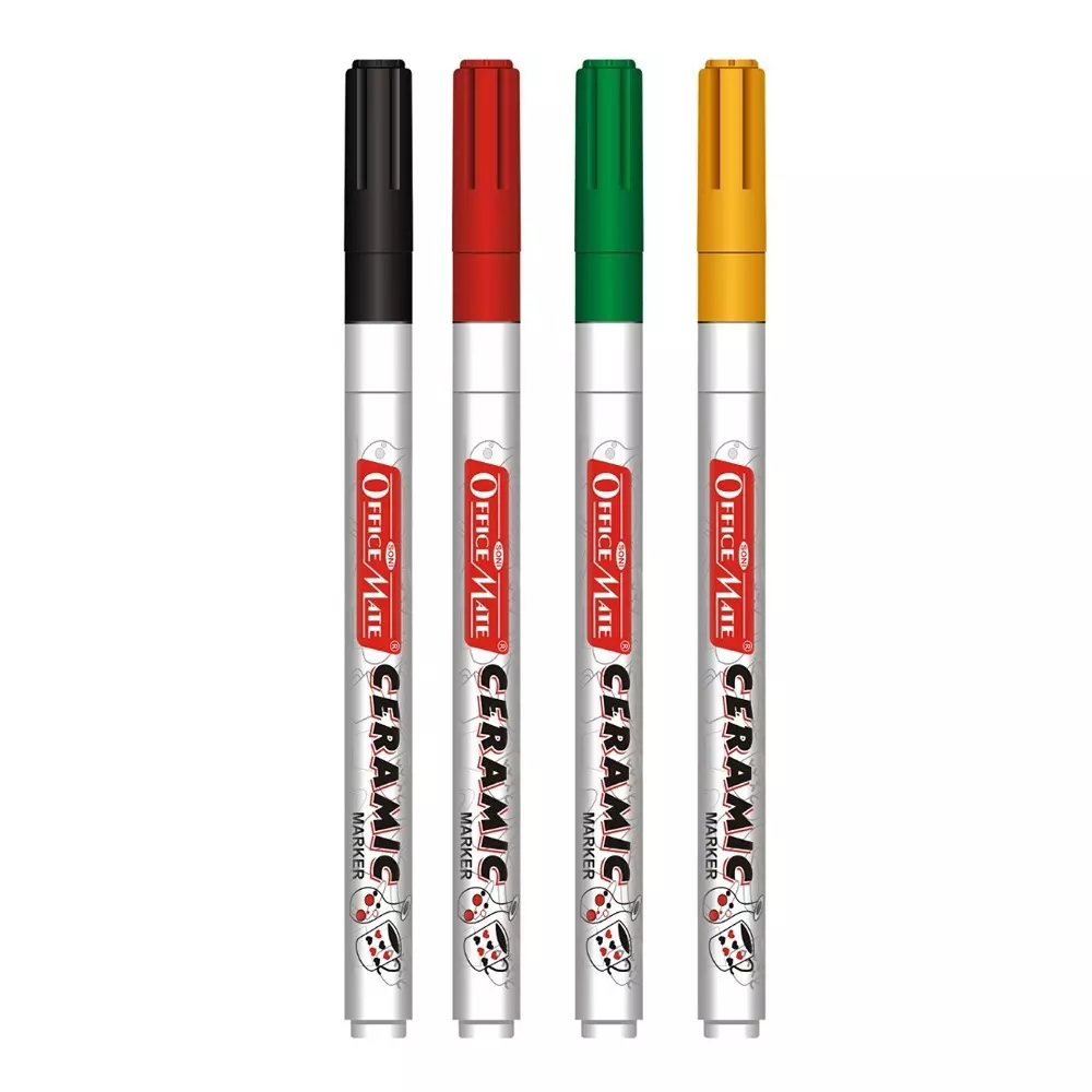 Soni Office Mate Fine Tip Ceramic Marker 3.05 mm Bullet Tip Fade-Resistant & Smudge-Proof Ink for Plate, Pot, Cup, Rock & Glass, Multicolor (Pack of 4)
