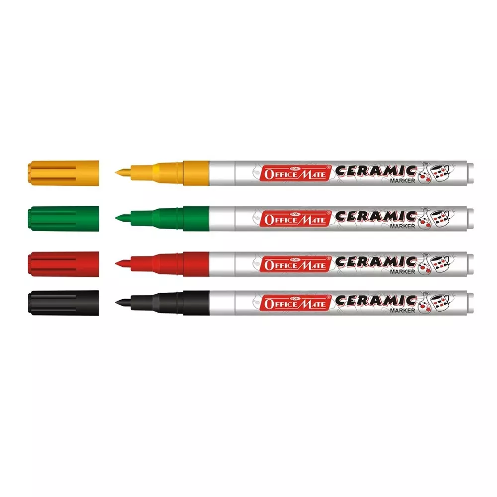 Soni Office Mate Fine Tip Ceramic Marker 3.05 mm Bullet Tip Fade-Resistant & Smudge-Proof Ink for Plate, Pot, Cup, Rock & Glass, Multicolor (Pack of 4)