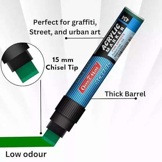 Soni Office Mate Jumbo Acrylic Paint Marker 15 mm Chisel Tip Water Based, Non Toxic for Murals, Canvas & DIY, Green