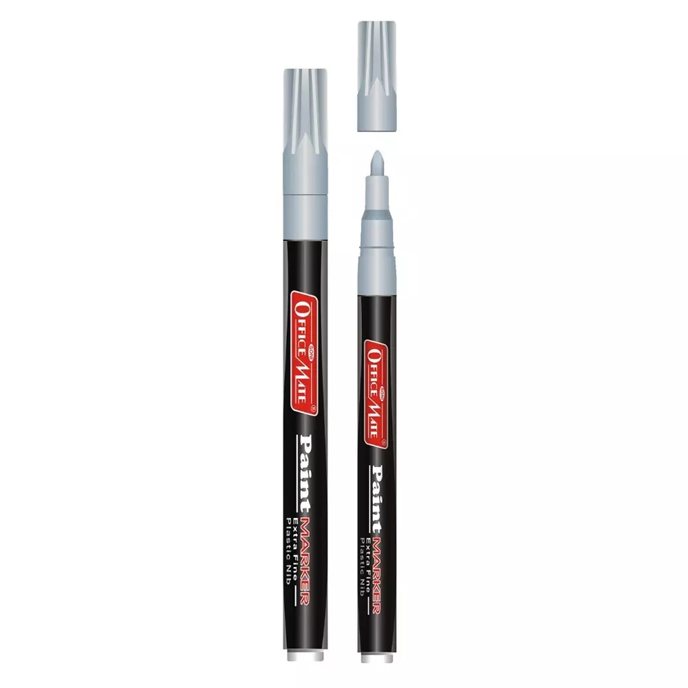 Soni Office Mate Fine Tip Metallic Paint Marker 3.05 mm Bullet Tip Multi-Surface, Oil-Based Ink for DIY, Crafts & Art Projects, Silver