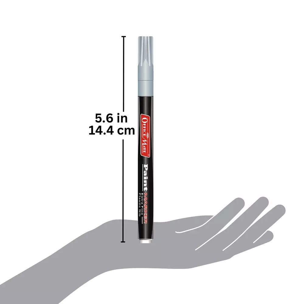 Soni Office Mate Fine Tip Metallic Paint Marker 3.05 mm Bullet Tip Multi-Surface, Oil-Based Ink for DIY, Crafts & Art Projects, Silver