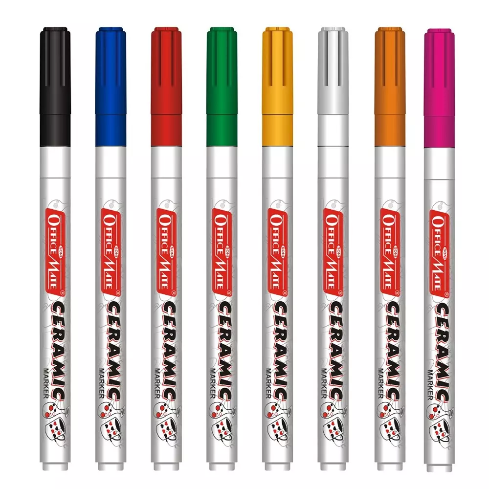 Soni Office Mate Fine Tip Ceramic Marker 3.05 mm Fine Bullet Tip Smudge-Free & Fade-Proof for Ceramic, Rock, Glass Painting, Multicolor (Pack of 8)