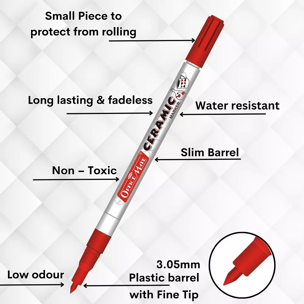 Soni Office Mate Fine Tip Ceramic Marker 3.05 mm Fine Bullet Tip Smudge-Free & Fade-Proof for Ceramic, Rock, Glass Painting, Multicolor (Pack of 8)