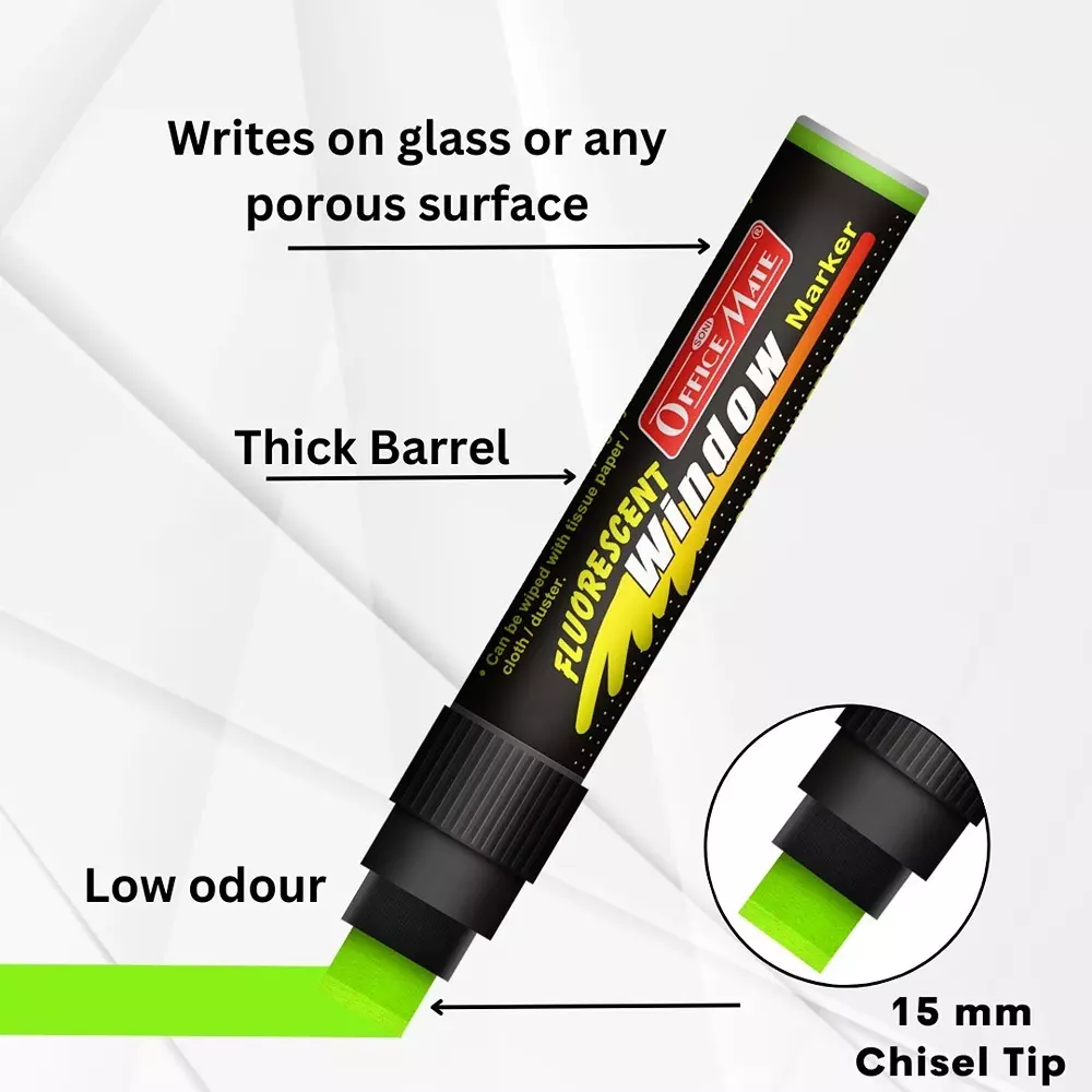 Soni Office Mate Jumbo Chalk Window Marker 15 mm Chisel Tip Smudge-Free, Easy Erase for Glass, Mirrors, Displays & More, Green
