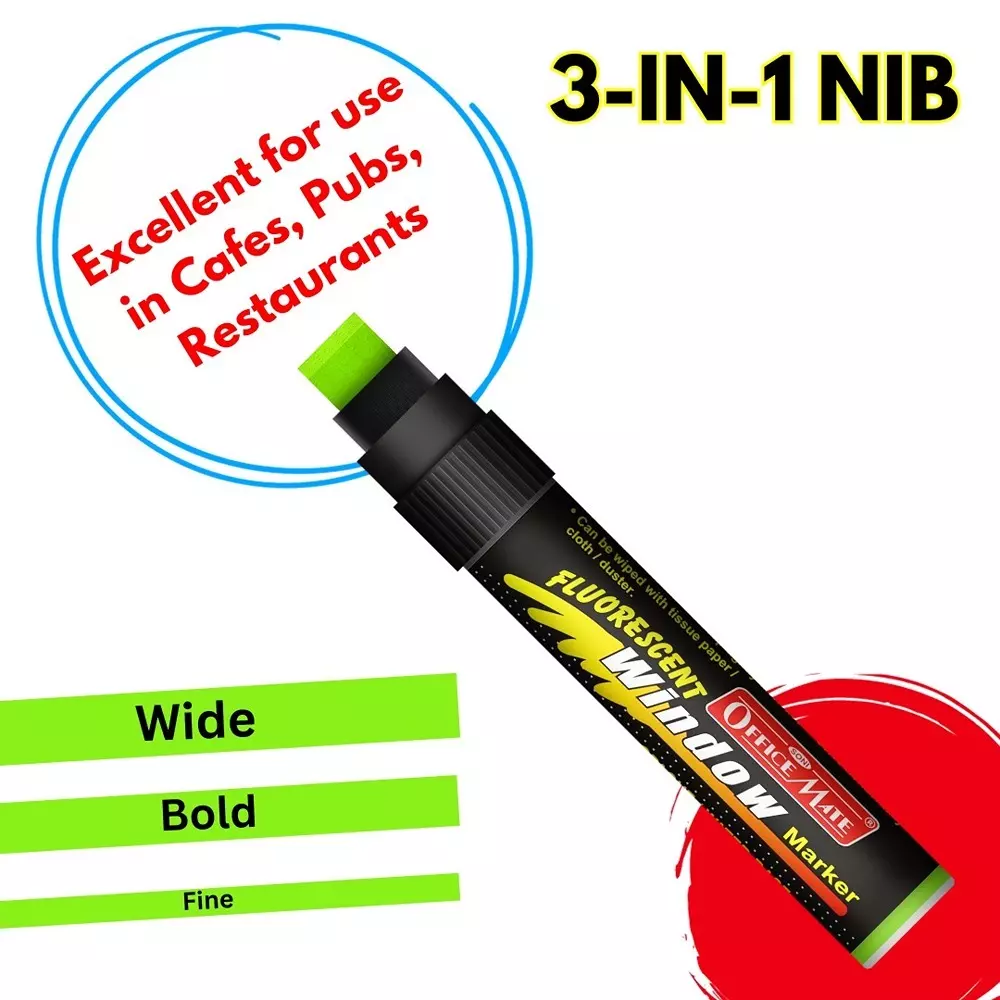 Soni Office Mate Jumbo Chalk Window Marker 15 mm Chisel Tip Smudge-Free, Easy Erase for Glass, Mirrors, Displays & More, Green