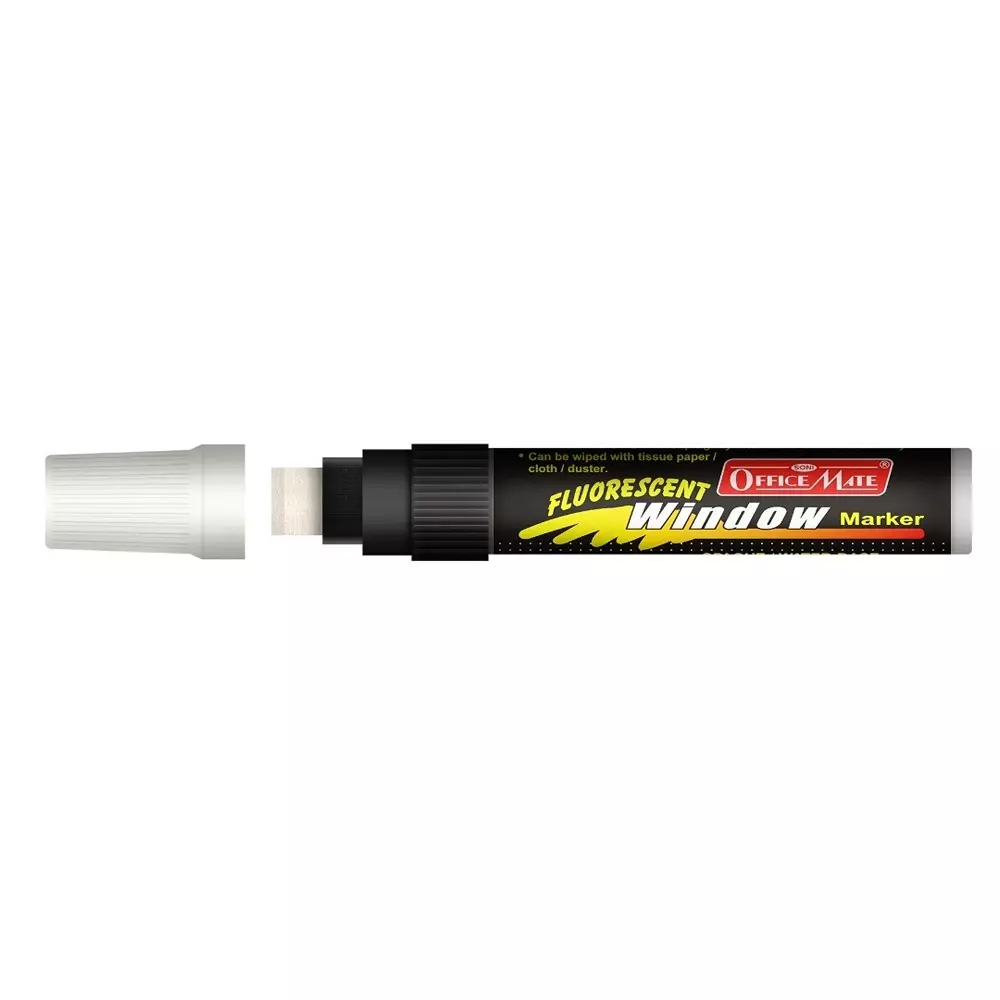 Soni Office Mate Jumbo Chalk Window Marker 15 mm Chisel Tip Smudge-Free, Easy Erase for Glass, Mirrors, Displays & More, White