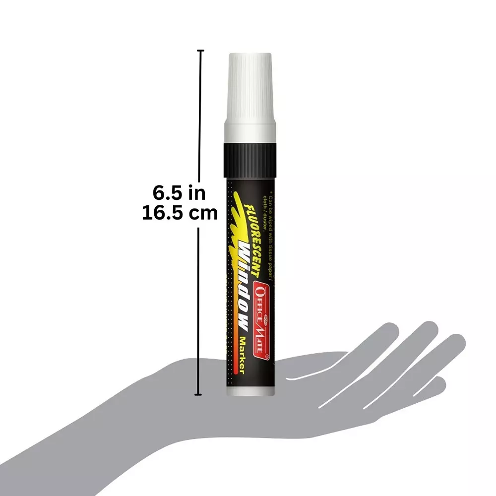 Soni Office Mate Jumbo Chalk Window Marker 15 mm Chisel Tip Smudge-Free, Easy Erase for Glass, Mirrors, Displays & More, White