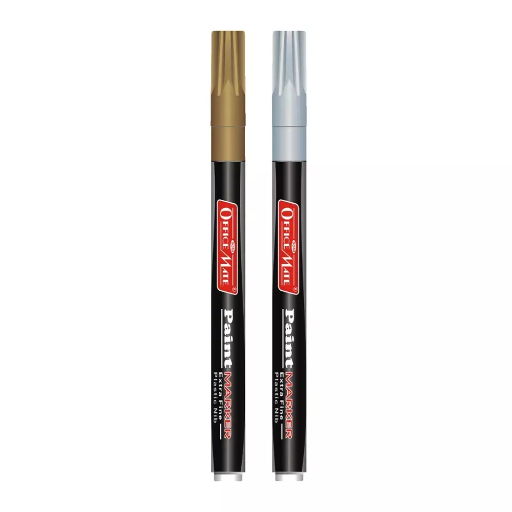 Soni Office Mate Fine Tip Paint Marker Combo Oil-Based, Multisurface 3.05 mm Fine Tip Ideal For Art & Craft, Golden and Silver (Pack of 2)