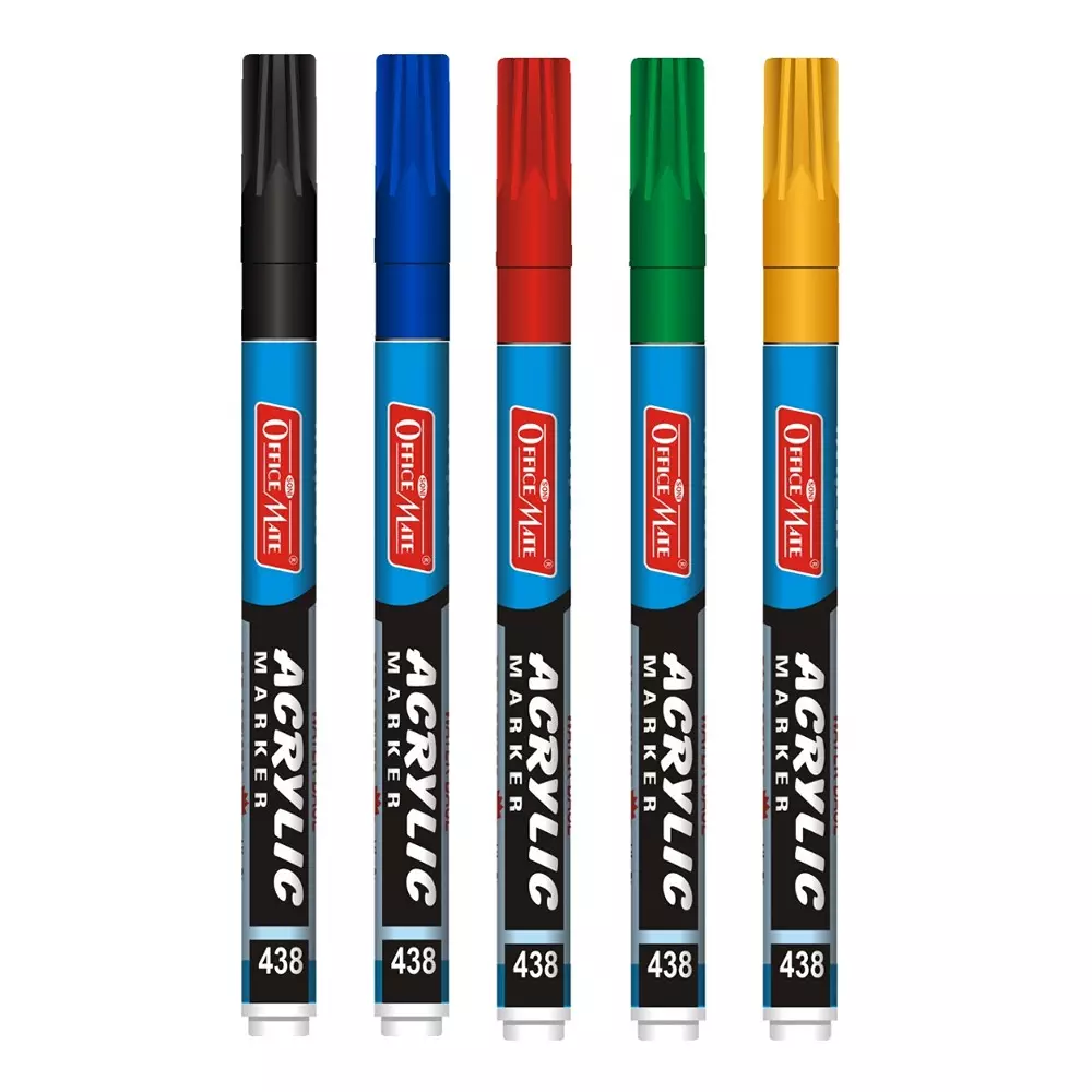 Soni Office Mate 3.05 mm Fine Tip Acrylic Paint Marker Water Based Ink, Fade Resistant for Detailed DIY & Painting, Multicolor (Pack of 5)